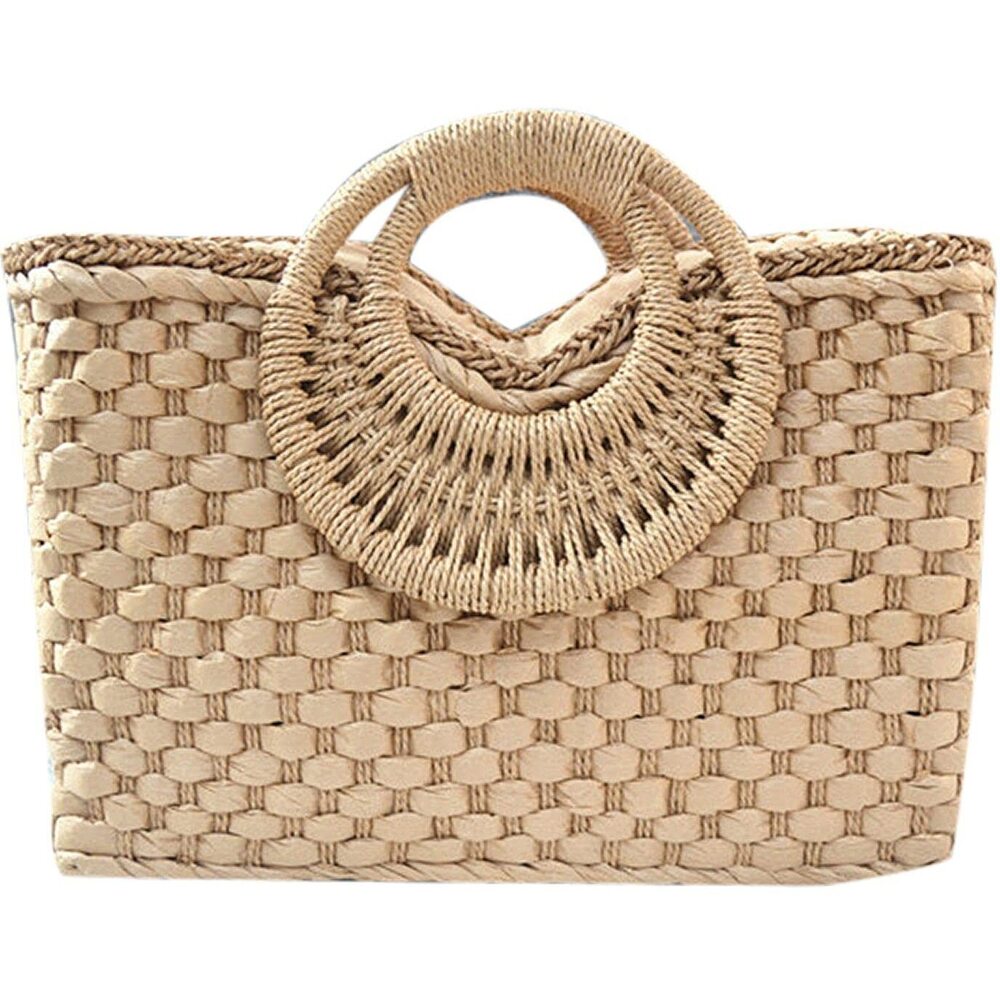 6261 Hand-woven Straw Bag Summer Beach Handbag Casual Satchel Retro Top